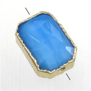 skyblue glass crystal bead, rectangle, gold plated, approx 10-14mm