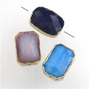 mixed glass crystal bead, rectangle, gold plated, approx 10-14mm