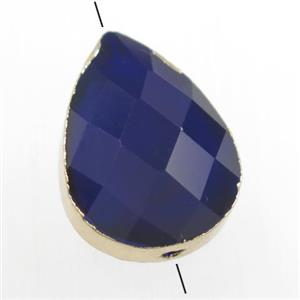 dark blue glass crystal bead, teardrop, gold plated, approx 13-18mm