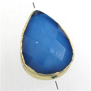 blue glass crystal bead, teardrop, gold plated, approx 13-18mm