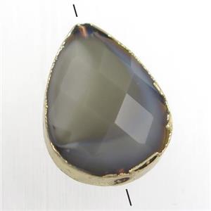 gray glass crystal bead, teardrop, gold plated, approx 13-18mm