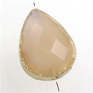 peach glass crystal bead, teardrop, gold plated, approx 13-18mm