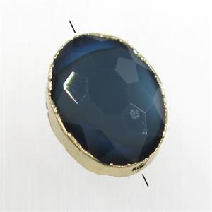 navy blue glass crystal bead, oval, gold plated, approx 12-16mm