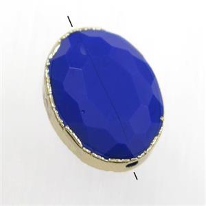 royal blue glass crystal bead, oval, gold plated, approx 12-16mm