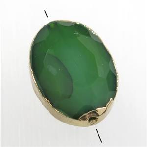 green glass crystal bead, oval, gold plated, approx 12-16mm