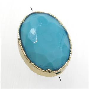 blue glass crystal bead, oval, gold plated, approx 12-16mm