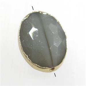 gray glass crystal bead, oval, gold plated, approx 12-16mm