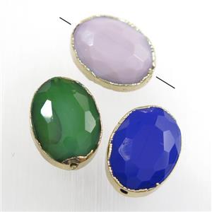 mixed glass crystal bead, oval, gold plated, approx 12-16mm