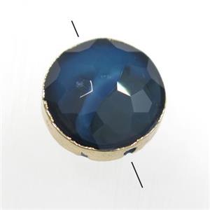 navy blue glass crystal bead, circle, gold plated, approx 14mm dia