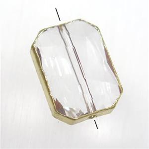glass crystal bead, rectangle, gold plated, approx 13-18mm