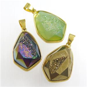 mix color Druzy Agate teardrop pendant, approx 16-23mm