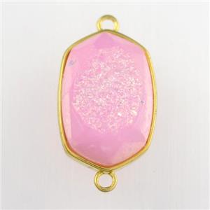 pink Druzy Agate oval connector, approx 14-20mm