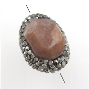 peach moonstone beads paved rhinestone, approx 15-22mm