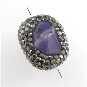 blue Lapis Lazuli beads paved rhinestone, approx 15-22mm