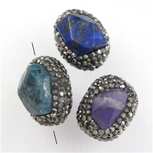 mixed gemstone bead paved rhinestone, approx 15-22mm