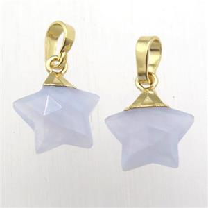 Blue Lace Agate star pendant, gold plated, approx 12mm dia
