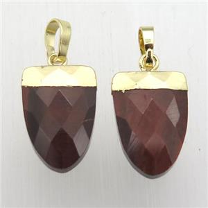 Red Tiger eye stone Tongue Pendant Gold Plated, approx 11-16mm