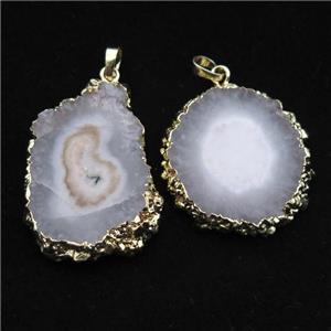 white solar quartz druzy pendant, freeform, gold plated, approx 20-40mm
