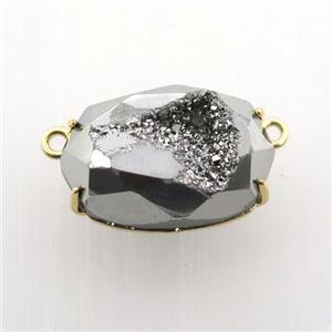 silver Agate Druzy oval pendant, approx 13-22mm