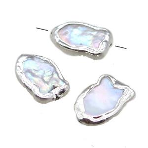 natural pearl beads, fish, silver plated, approx 12-20mm