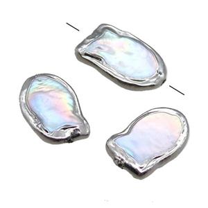 natural pearl beads, fish, platinum plated, approx 12-20mm