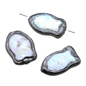 natural pearl fish beads, black plated, approx 12-20mm