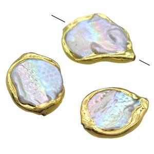 natural pearl beads, slice, gold plated, approx 18-26mm