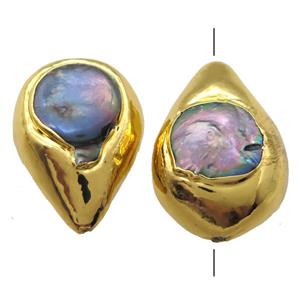 natural pearl beads, teardrop, gold plated, approx 20-30mm