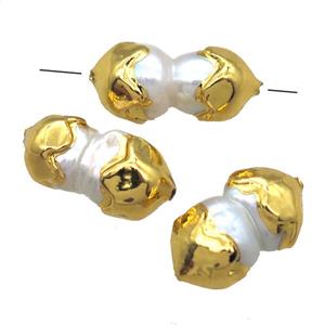 natural pearl beads, freeform, gold plated, approx 13-20mm