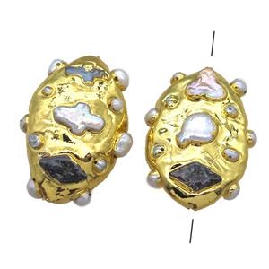 natural pearl bead, freeform, gold plated, approx 30-45mm