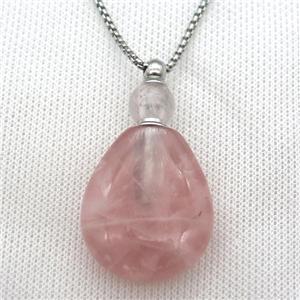 Rose Quartz perfume bottle Necklace, approx 25-50mm