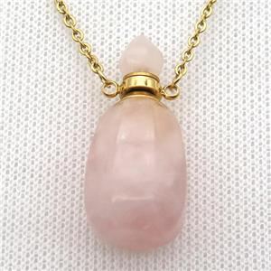 Rose Quartz perfume bottle Necklace, approx 30-40mm