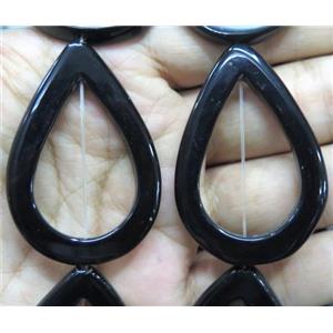 black onyx ring bead, teardrop, approx 35-45mm