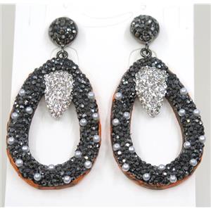 resin earring pave white rhinestone, approx 30-43mm