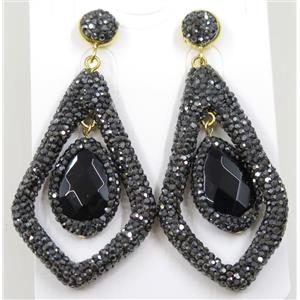 black onyx earring pave rhinestone, approx 30-55mm