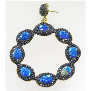 blue crystal glass earring paved rhinestone, approx 45mm dia