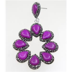purple red dye turquoise earring paved rhinestone, approx 40-45mm