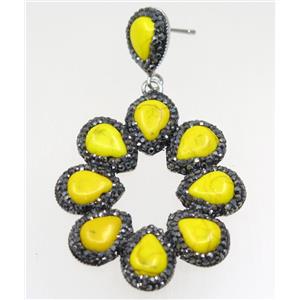 yellow red dye turquoise earring paved rhinestone, approx 40-45mm
