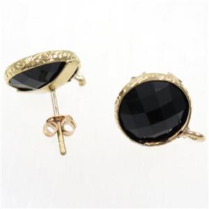 black Chinese Crystal Glass earring studs, approx 13mm dia