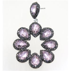 lt.pink Chinese Crystal Glass Earring pave rhinestone, approx 40-45mm
