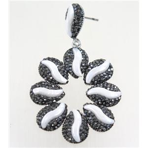 white resin earring pave rhinestone, approx 40-45mm