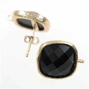 black Chinese Crystal Glass earring studs, gold plated, approx 14x14mm