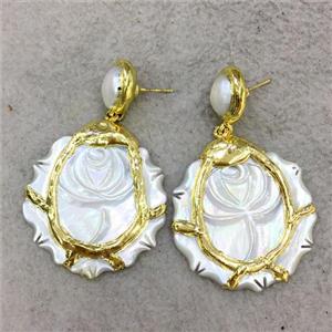 pearlized shell flower earring, 24k gold plated, approx 30-55mm