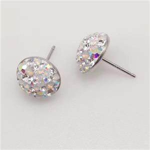 sterling silver Earring studs with Middle East rhinestone, approx 8mm