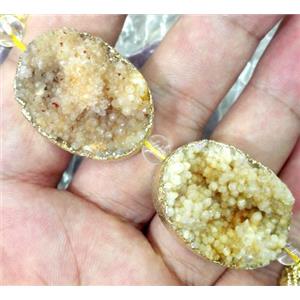 druzy quartz bead, oval, approx 20x30mm, 6pcs per st