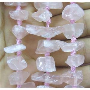 rose quartz bead, nugget, freeform, approx 10-20mm