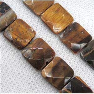 tiger eye stone bead, faceted square, approx 15x15mm
