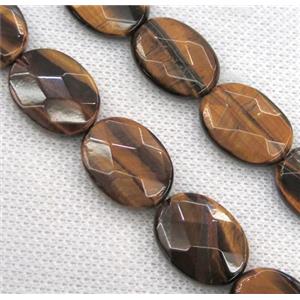 tiger eye stone bead, faceted oval, approx 15x20mm