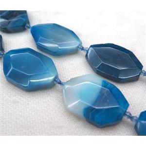 blue agate slice bead, faceted freeform, approx 25-45mm