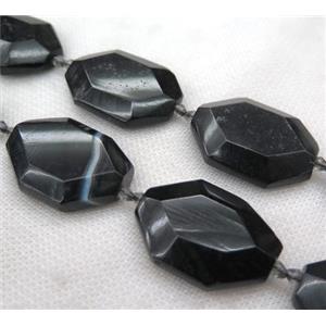 black agate slice bead, faceted freeform, approx 25-45mm
